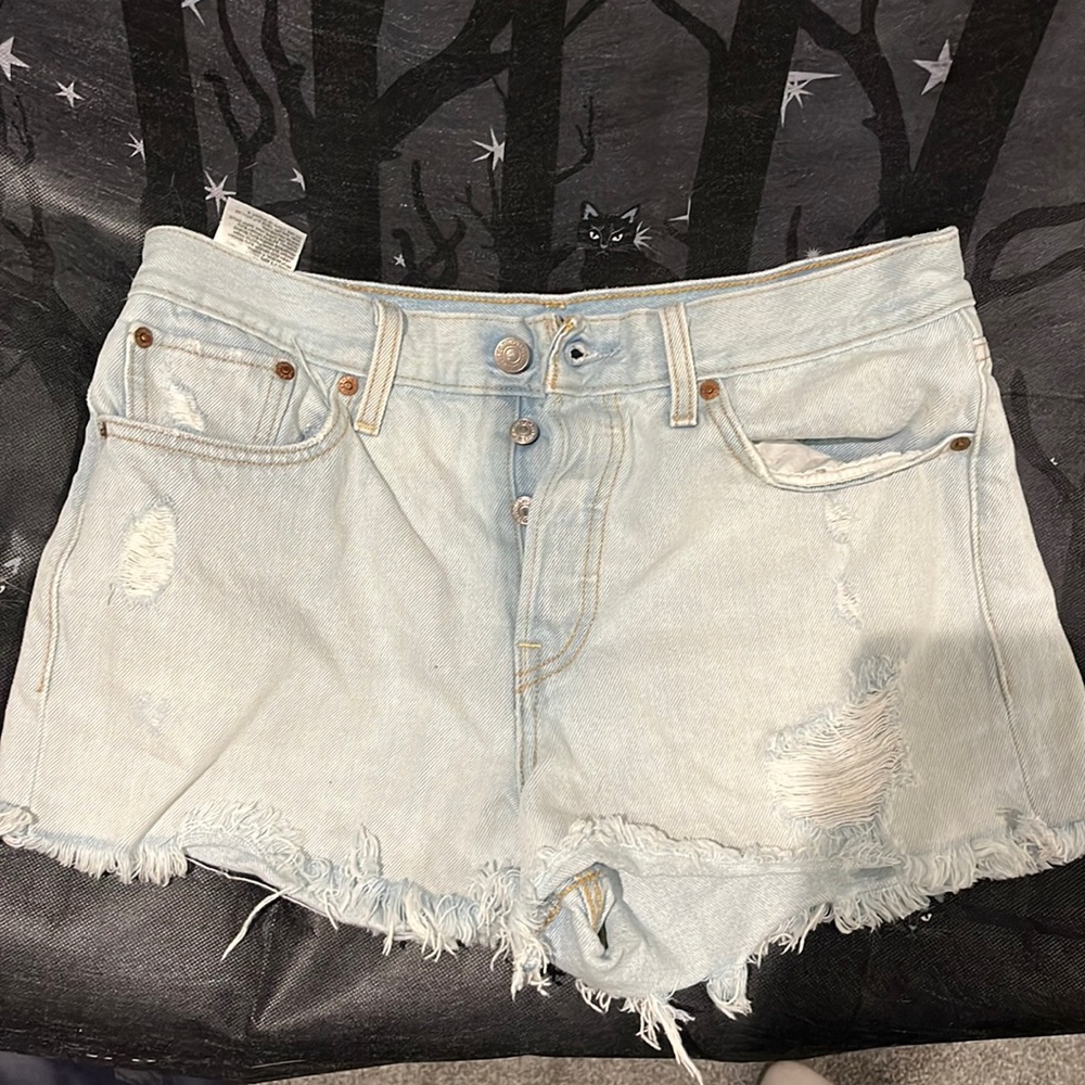 White wash denim shorts